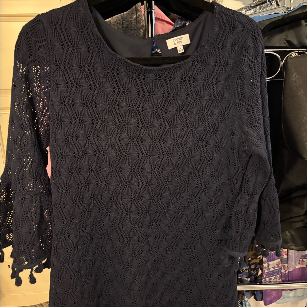 Crown & Ivy Navy Crochet Blouse